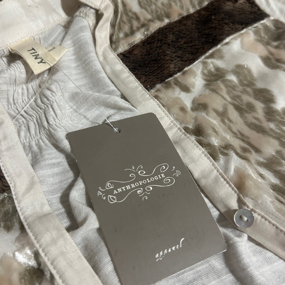 Anthropologie Cream and Brown Blouse